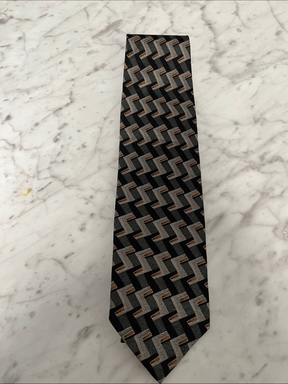Milano Uomo,Classic Men's Black & Gray Geometric Silk Tie